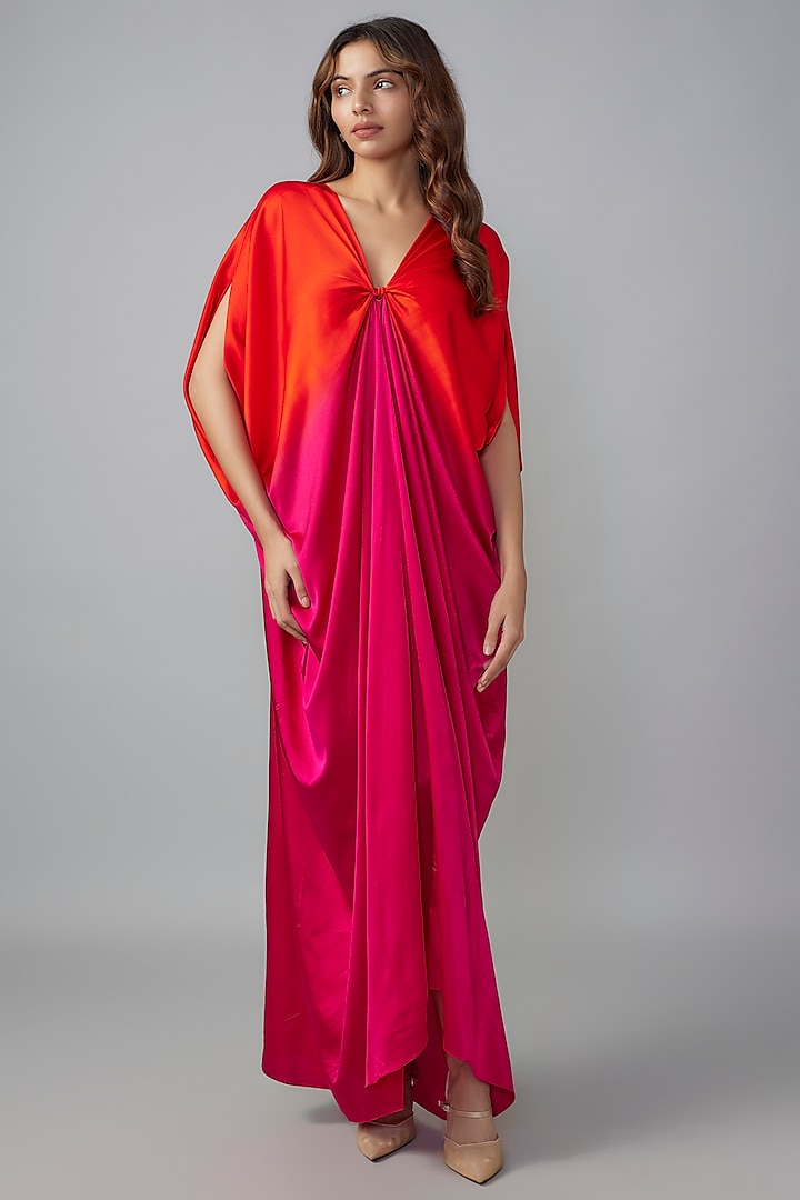 Pink Ombre Silk Lycra Satin Kaftan by Stephany at Pernia's Pop Up Shop