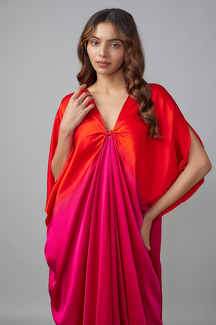 Pink Ombre Silk Lycra Satin Kaftan by Stephany at Pernia's Pop Up Shop