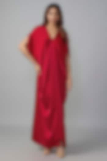 Red Ombre Silk Lycra Satin Kaftan by Stephany at Pernia's Pop Up Shop