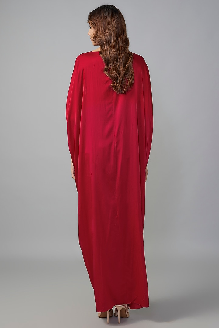 Red Ombre Silk Lycra Satin Kaftan by Stephany at Pernia's Pop Up Shop