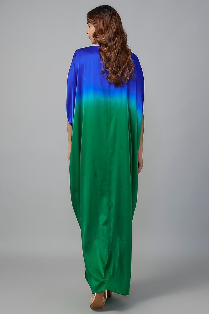 Green Ombre Silk Lycra Satin Kaftan by Stephany at Pernia's Pop Up Shop