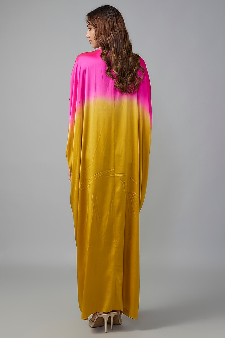 Gold Ombre Silk Lycra Satin Kaftan by Stephany at Pernia's Pop Up Shop