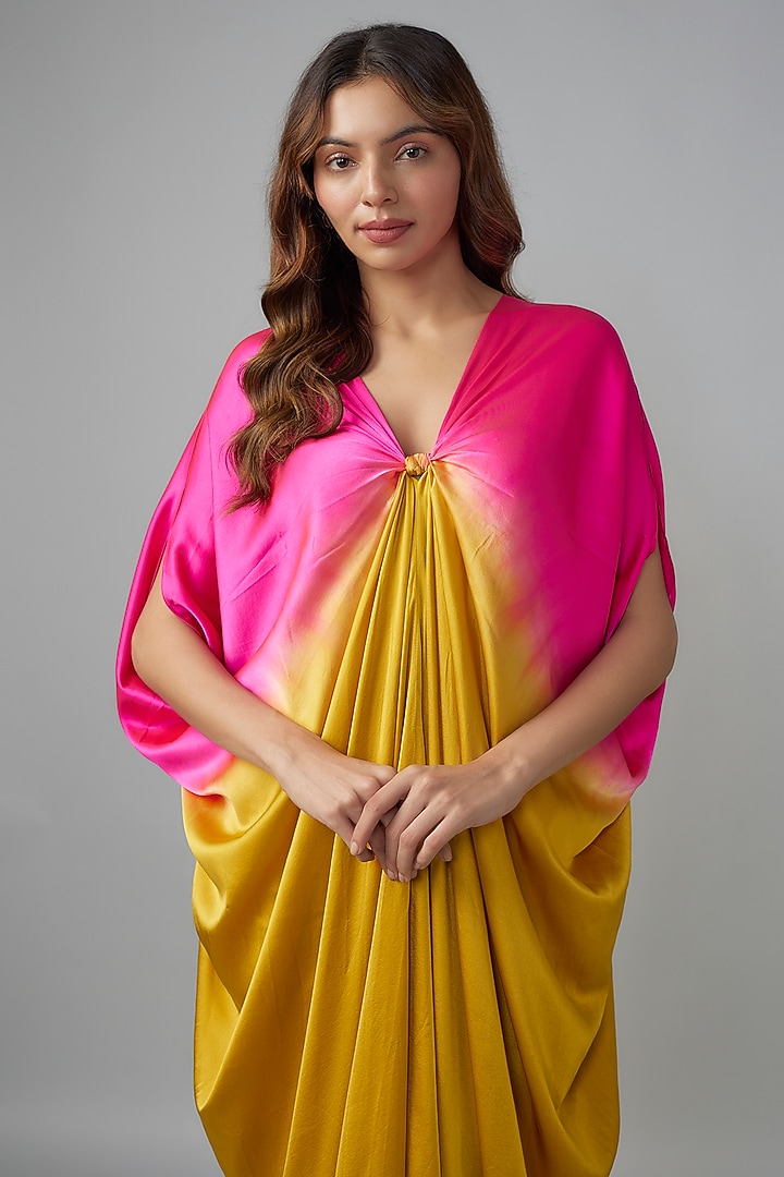 Gold Ombre Silk Lycra Satin Kaftan by Stephany at Pernia's Pop Up Shop