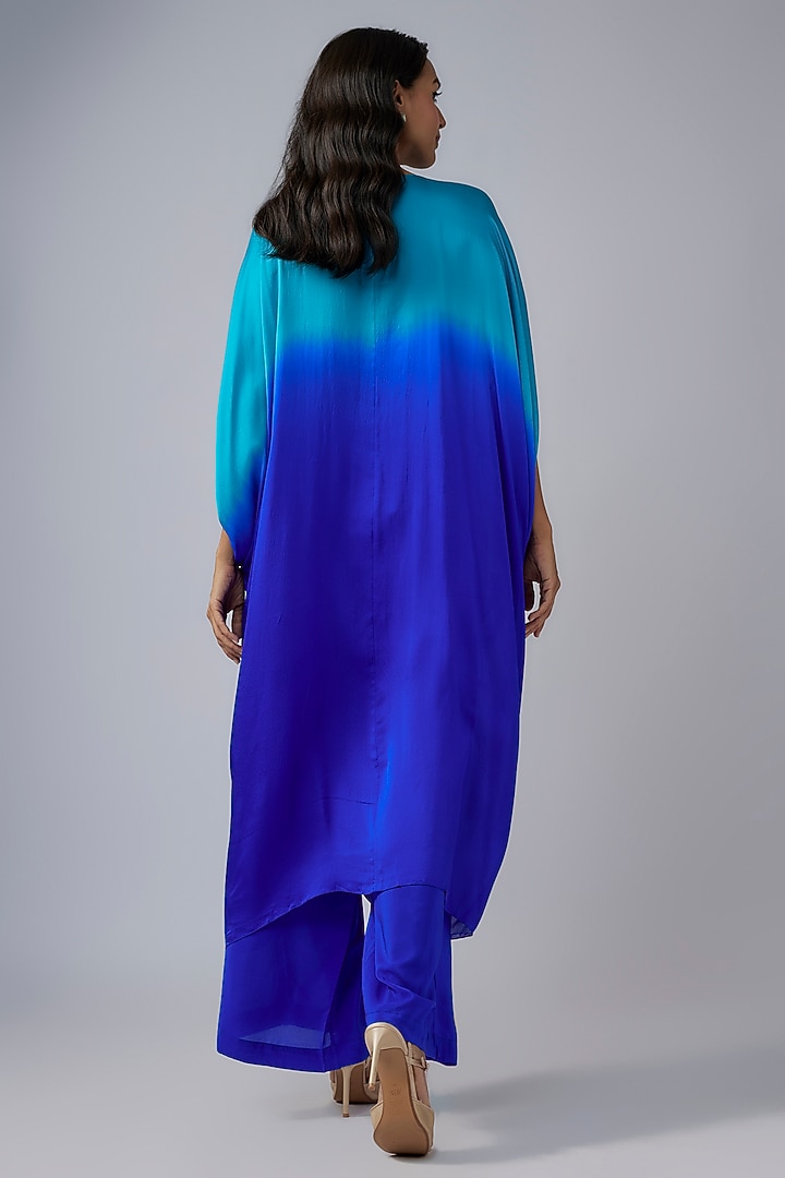 Blue Silk Satin Georgette Ombre Kaftan Set by Stephany at Pernia's Pop Up Shop