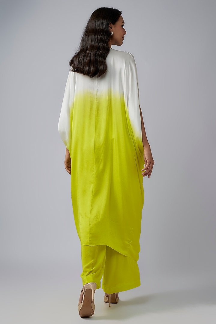 Green Silk Satin Georgette Ombre Kaftan Set by Stephany at Pernia's Pop Up Shop