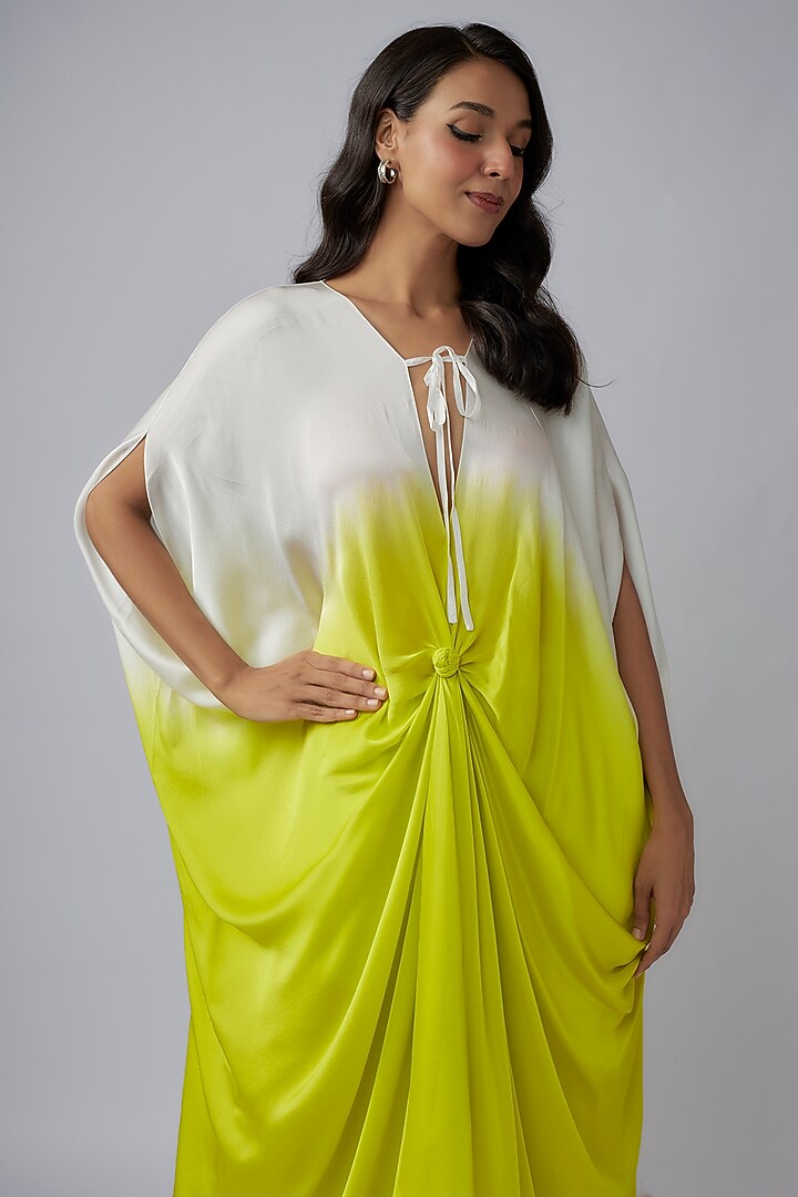 Green Silk Satin Georgette Ombre Kaftan Set by Stephany at Pernia's Pop Up Shop
