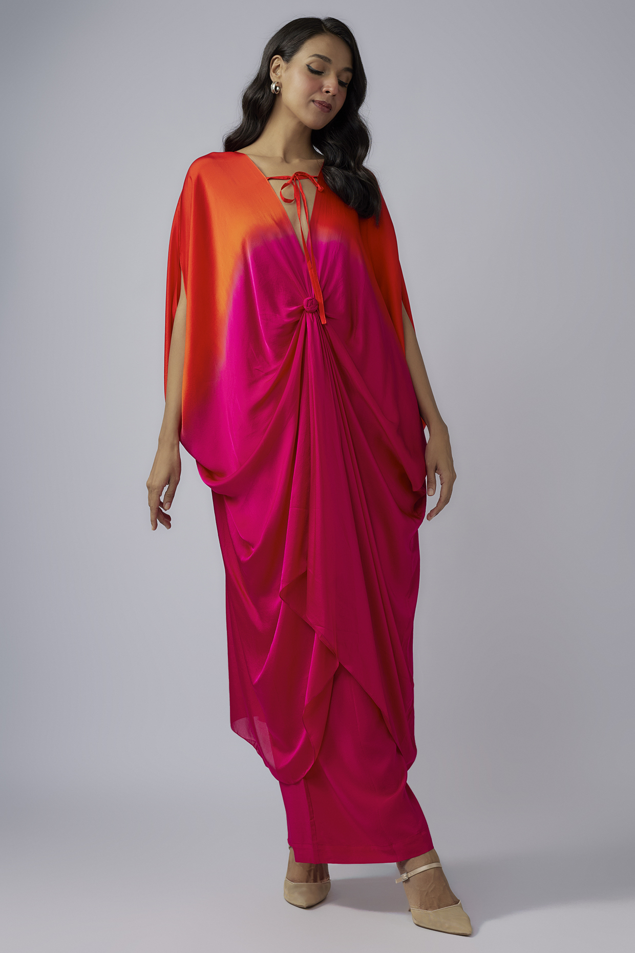 Pink Silk Satin Georgette Ombre Kaftan Set by Stephany at Pernia's Pop Up Shop