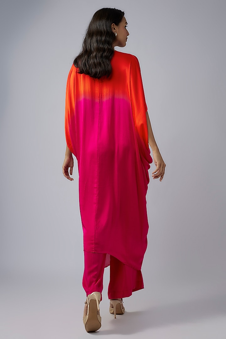 Pink Silk Satin Georgette Ombre Kaftan Set by Stephany at Pernia's Pop Up Shop