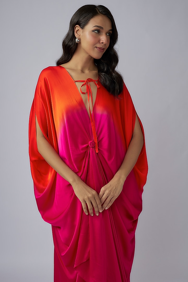 Pink Silk Satin Georgette Ombre Kaftan Set by Stephany at Pernia's Pop Up Shop