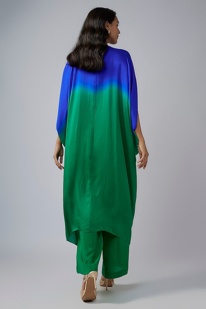 Green Silk Satin Georgette Ombre Kaftan Set by Stephany at Pernia's Pop Up Shop