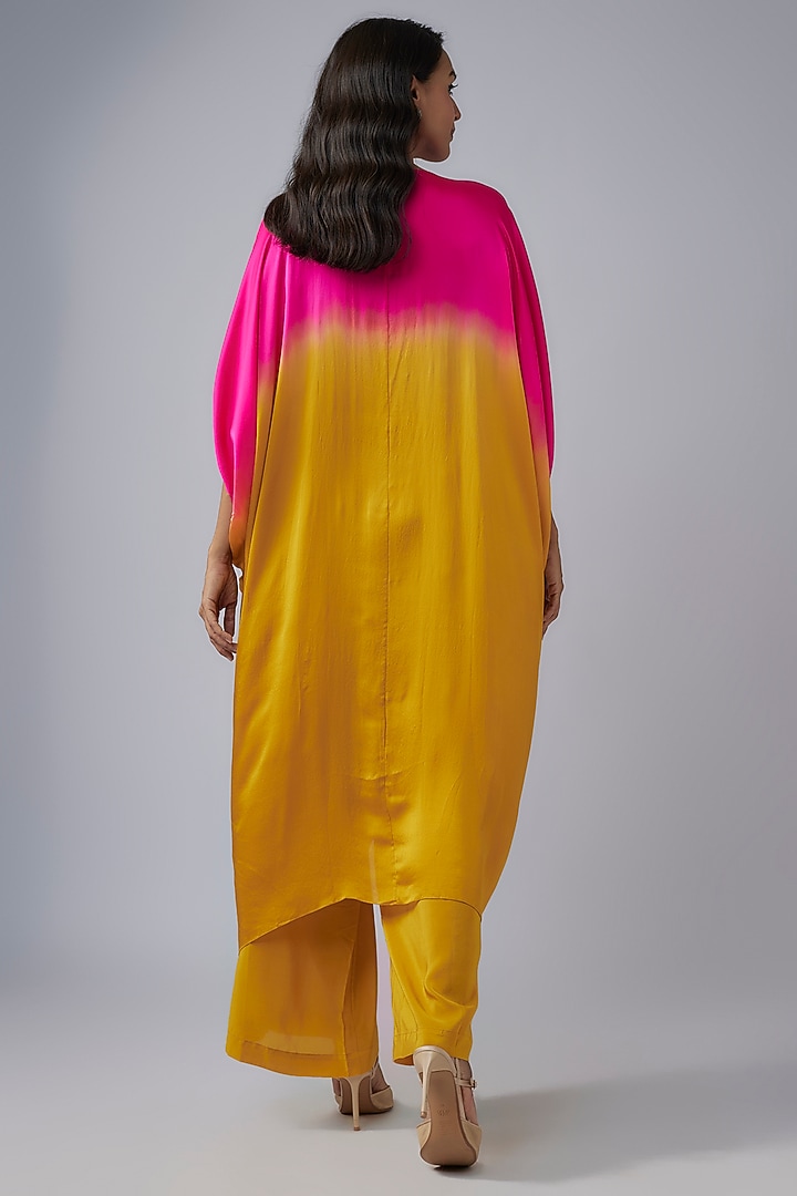 Gold Silk Satin Georgette Ombre Kaftan Set by Stephany at Pernia's Pop Up Shop