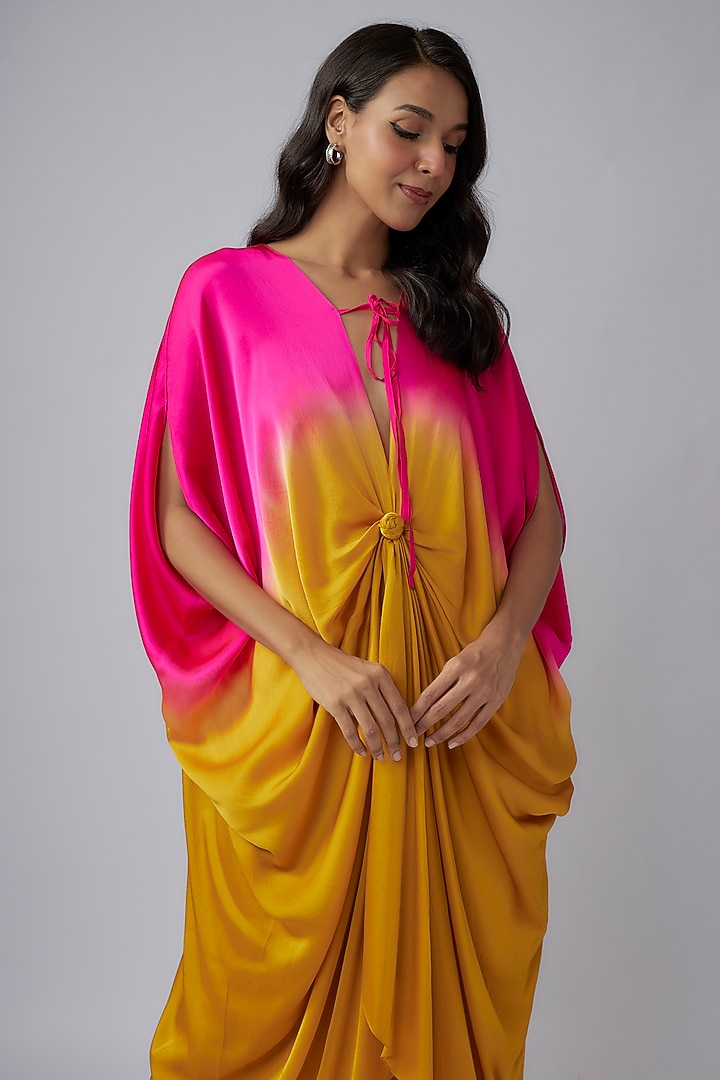 Gold Silk Satin Georgette Ombre Kaftan Set by Stephany at Pernia's Pop Up Shop