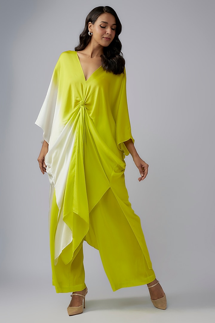Green Silk Crepe Ombre Co-Ord Set by Stephany at Pernia's Pop Up Shop