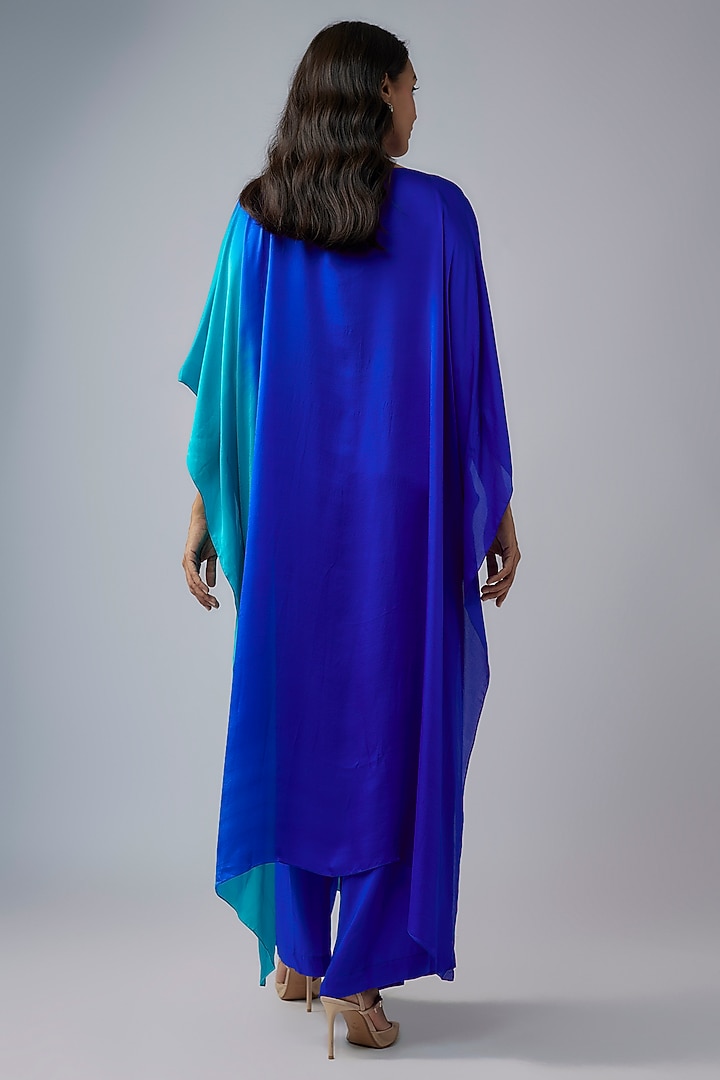 Blue Silk Satin Georgette Ombre Tunic Set by Stephany at Pernia's Pop Up Shop