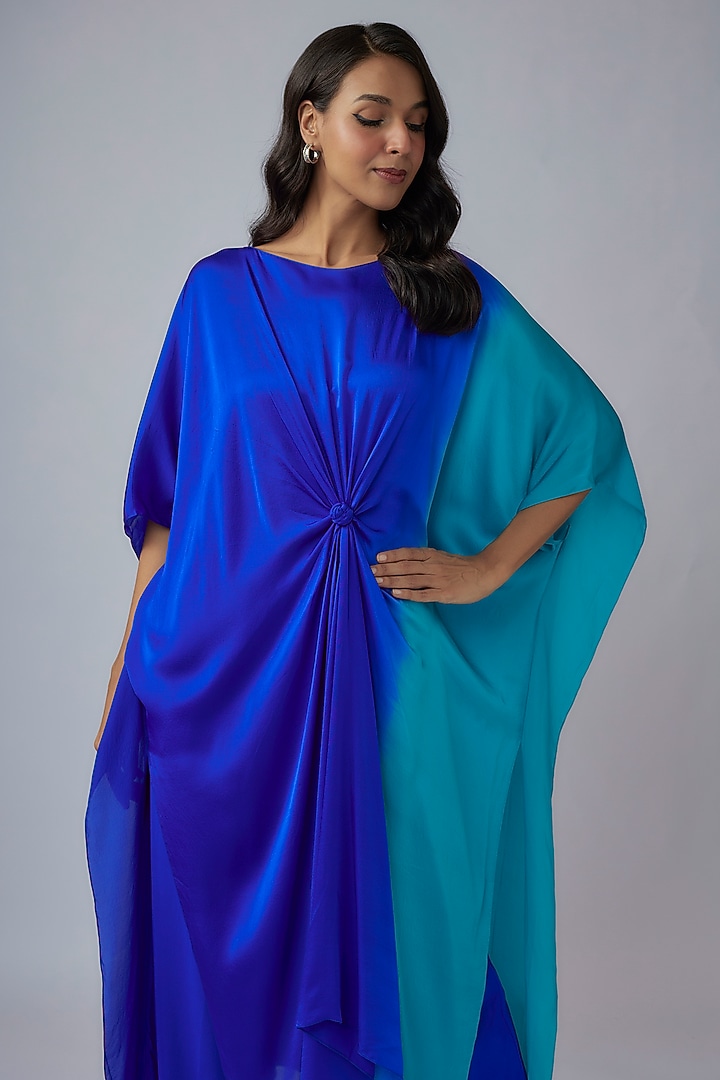 Blue Silk Satin Georgette Ombre Tunic Set by Stephany at Pernia's Pop Up Shop