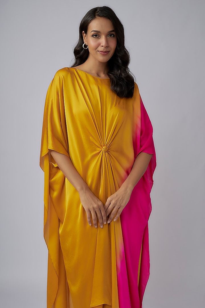 Gold Silk Satin Georgette Ombre Tunic Set by Stephany at Pernia's Pop Up Shop