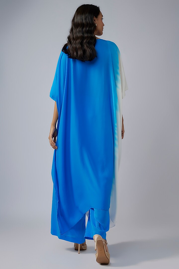Blue Silk Satin Georgette Ombre Tunic Set by Stephany at Pernia's Pop Up Shop