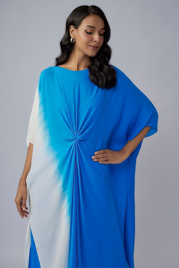 Blue Silk Satin Georgette Ombre Tunic Set by Stephany at Pernia's Pop Up Shop