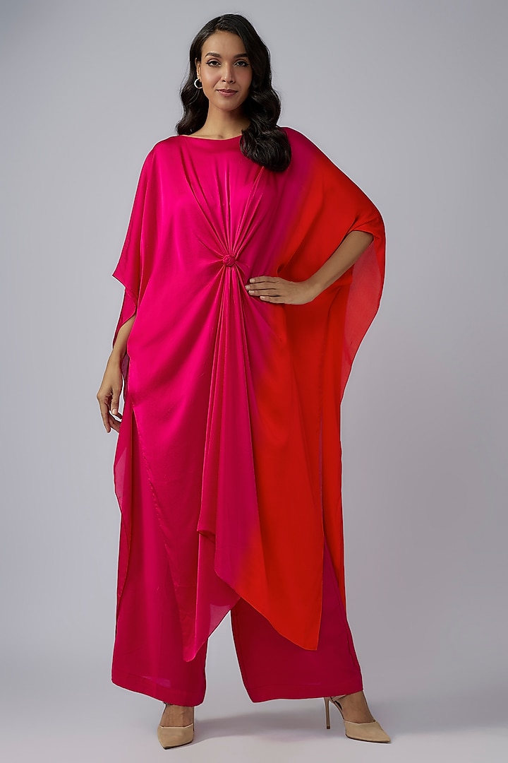 Pink Silk Satin Georgette Ombre Tunic Set by Stephany at Pernia's Pop Up Shop