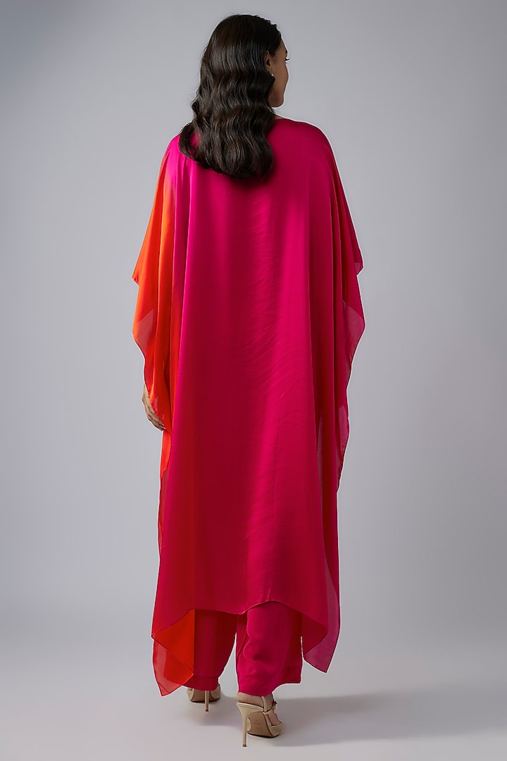 Pink Silk Satin Georgette Ombre Tunic Set by Stephany at Pernia's Pop Up Shop