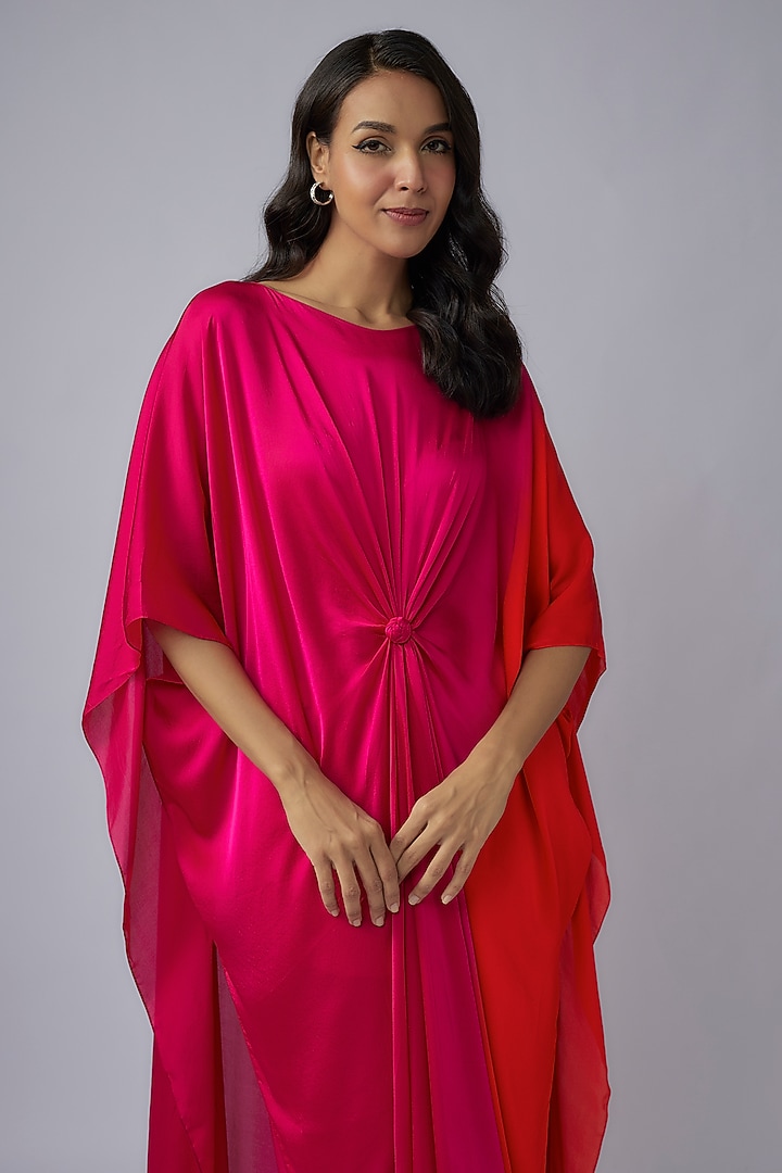 Pink Silk Satin Georgette Ombre Tunic Set by Stephany at Pernia's Pop Up Shop