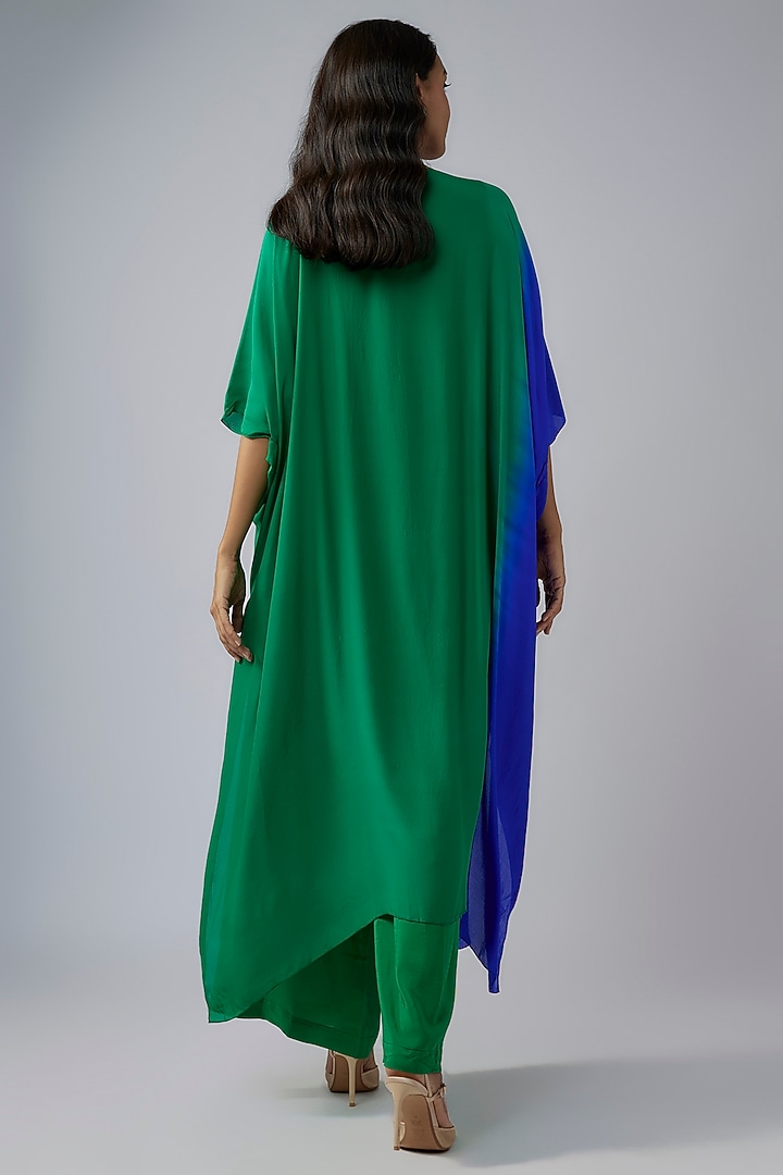 Green Silk Satin Georgette Ombre Tunic Set by Stephany at Pernia's Pop Up Shop