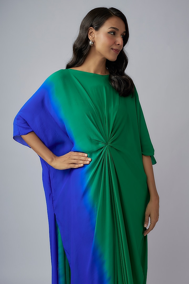Green Silk Satin Georgette Ombre Tunic Set by Stephany at Pernia's Pop Up Shop