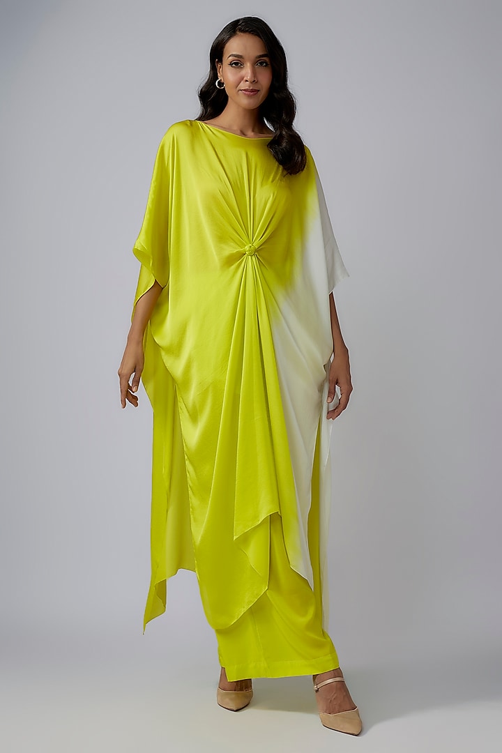 Green Silk Satin Georgette Ombre Tunic Set by Stephany at Pernia's Pop Up Shop