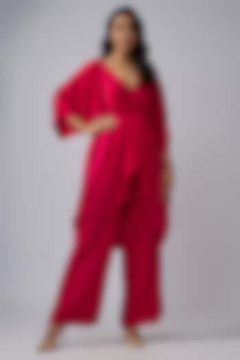 Red Silk Lycra Satin Ombre Kaftan Set by Stephany at Pernia's Pop Up Shop