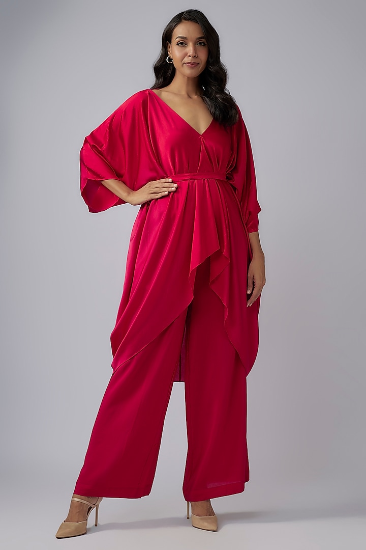 Red Silk Lycra Satin Ombre Kaftan Set by Stephany at Pernia's Pop Up Shop