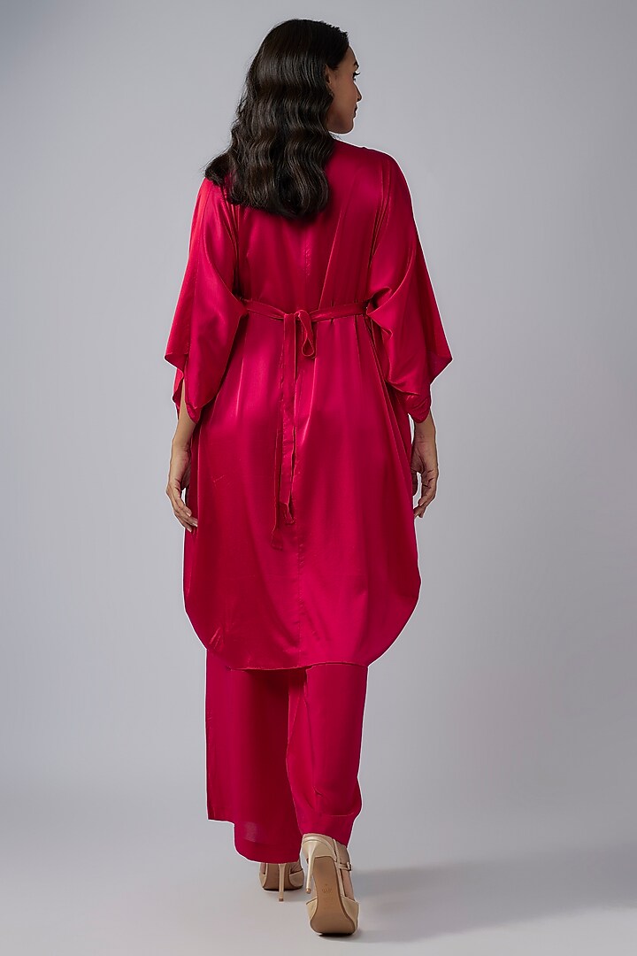 Red Silk Lycra Satin Ombre Kaftan Set by Stephany at Pernia's Pop Up Shop