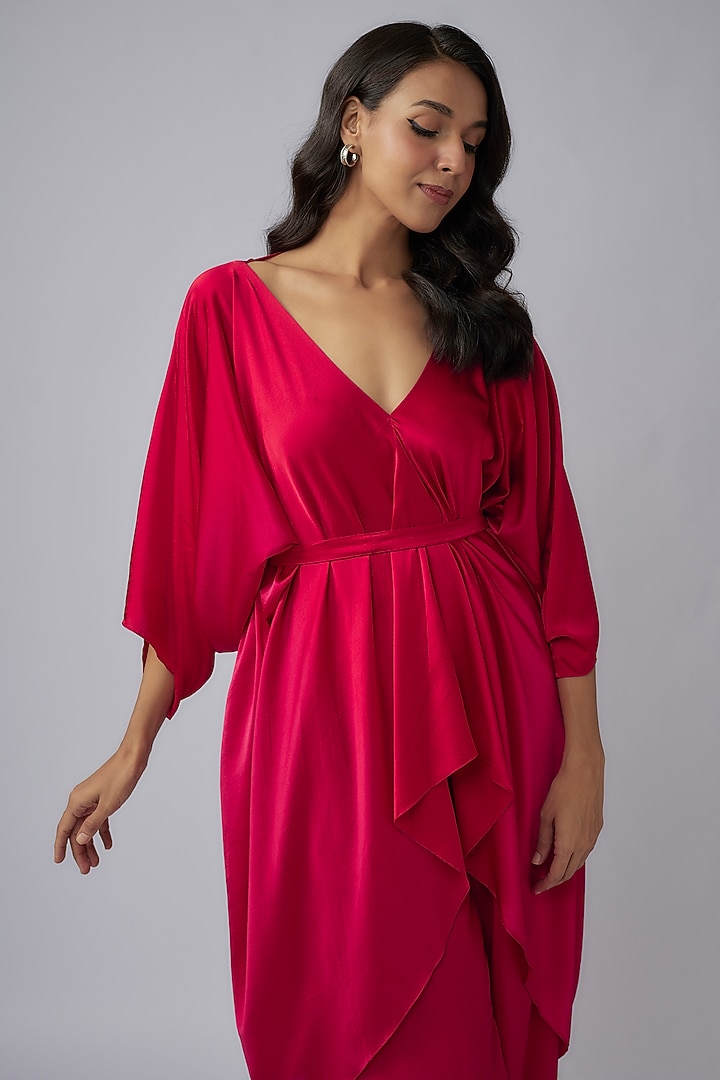 Red Silk Lycra Satin Ombre Kaftan Set by Stephany at Pernia's Pop Up Shop
