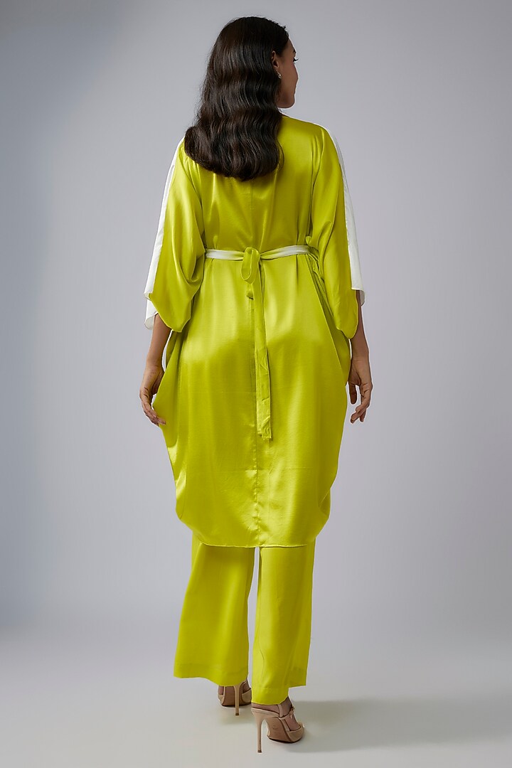 Green Silk Lycra Satin Ombre Kaftan Set by Stephany at Pernia's Pop Up Shop