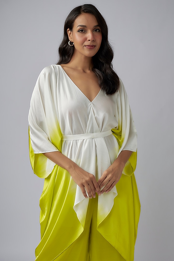 Green Silk Lycra Satin Ombre Kaftan Set by Stephany at Pernia's Pop Up Shop
