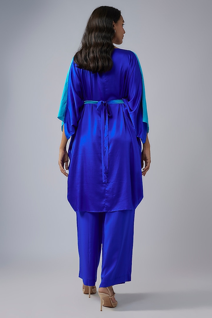 Blue Silk Lycra Satin Ombre Kaftan Set by Stephany at Pernia's Pop Up Shop