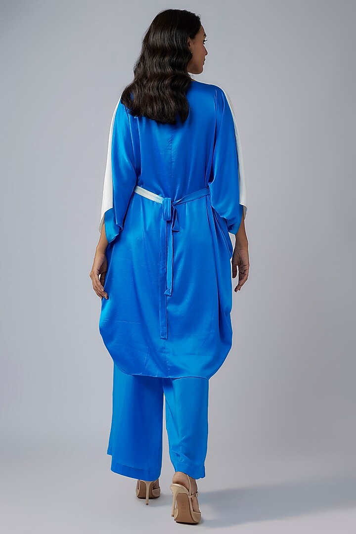 Blue Silk Lycra Satin Ombre Kaftan Set by Stephany at Pernia's Pop Up Shop
