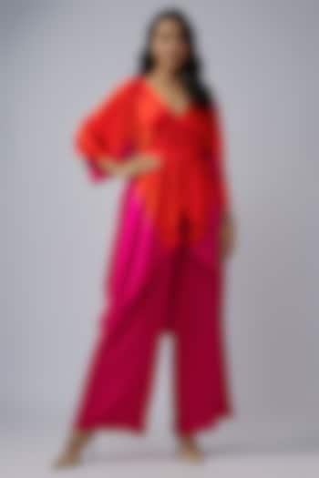 Pink Silk Lycra Satin Ombre Kaftan Set by Stephany at Pernia's Pop Up Shop