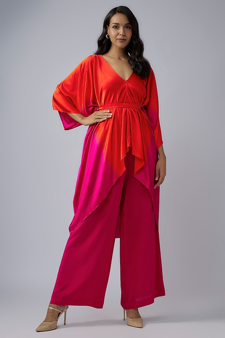 Pink Silk Lycra Satin Ombre Kaftan Set by Stephany at Pernia's Pop Up Shop