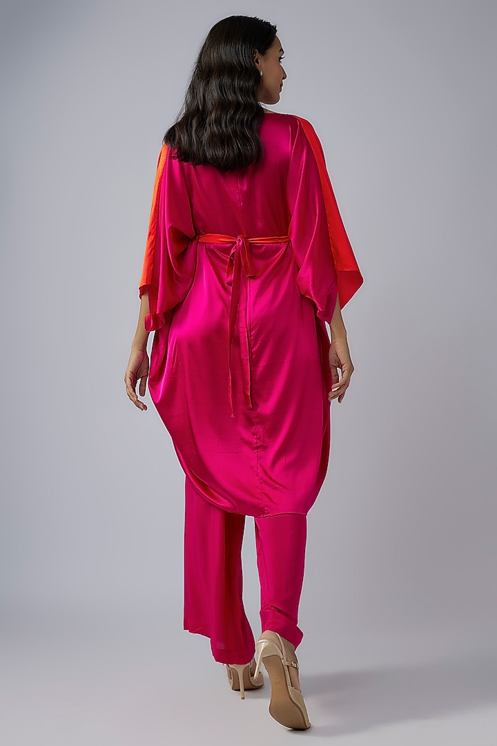 Pink Silk Lycra Satin Ombre Kaftan Set by Stephany at Pernia's Pop Up Shop