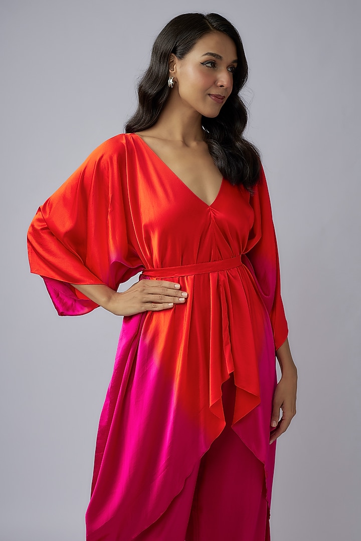 Pink Silk Lycra Satin Ombre Kaftan Set by Stephany at Pernia's Pop Up Shop