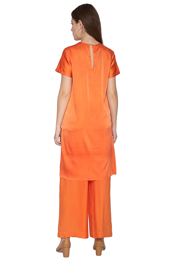 Peach Pleated Tunic With Trousers by Stephany at Pernia's Pop Up Shop
