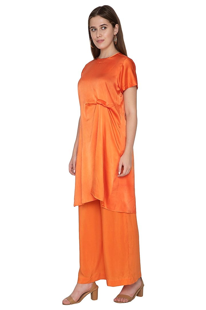 Peach Pleated Tunic With Trousers by Stephany at Pernia's Pop Up Shop