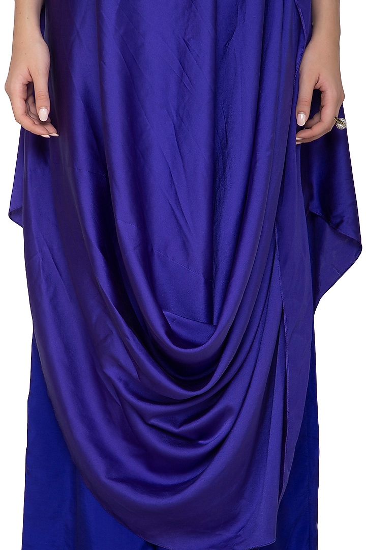 Purple Draped One Shoulder Cocktail Dress With Trousers by Stephany at Pernia's Pop Up Shop