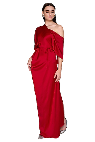 Fuchsia One Shoulder Style Dress With Belt by Stephany