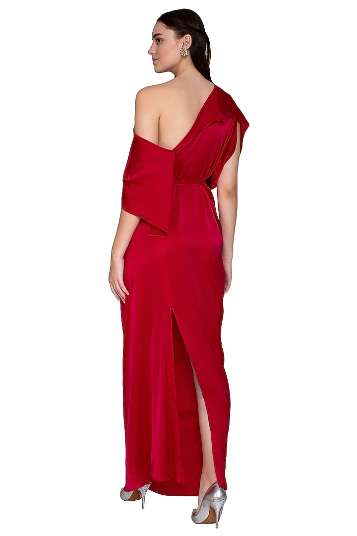 Fuchsia One Shoulder Style Vacation Dress With Belt by Stephany at Pernia's Pop Up Shop
