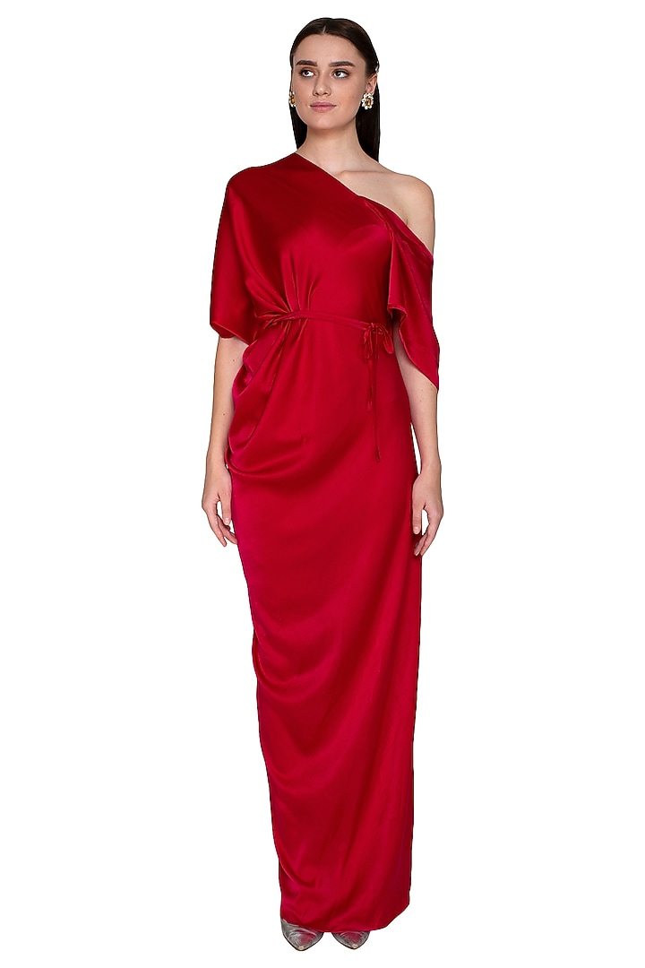 Fuchsia One Shoulder Style Vacation Dress With Belt by Stephany at Pernia's Pop Up Shop