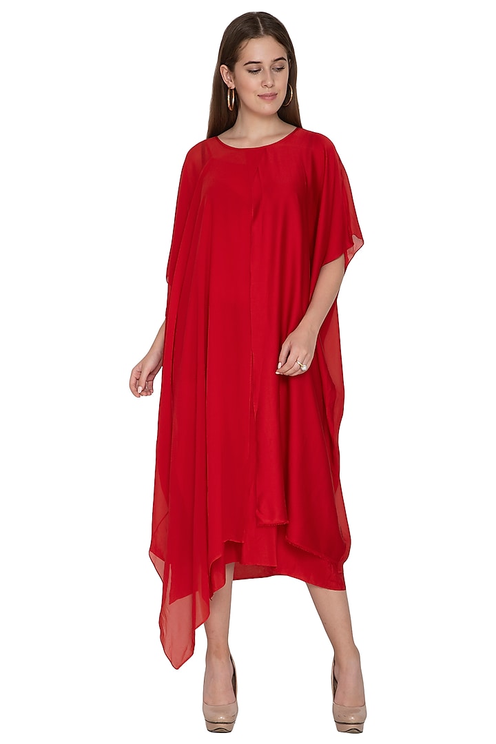 Red Midi Dress With Slip by Stephany