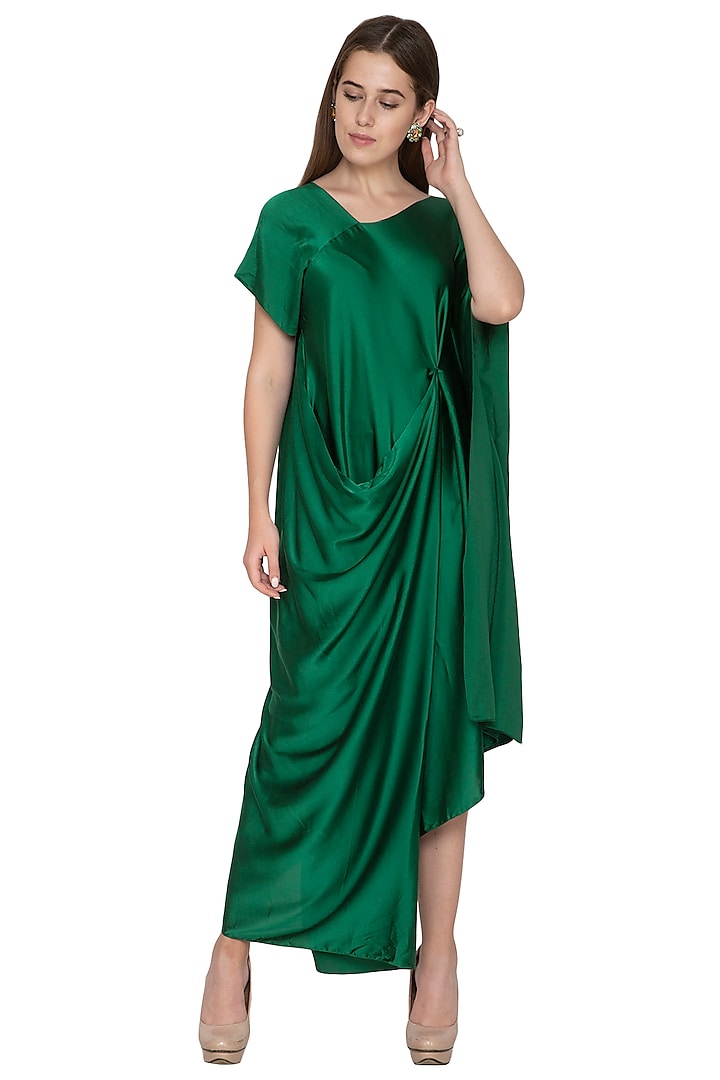 Emerald Green Draped Dress by Stephany