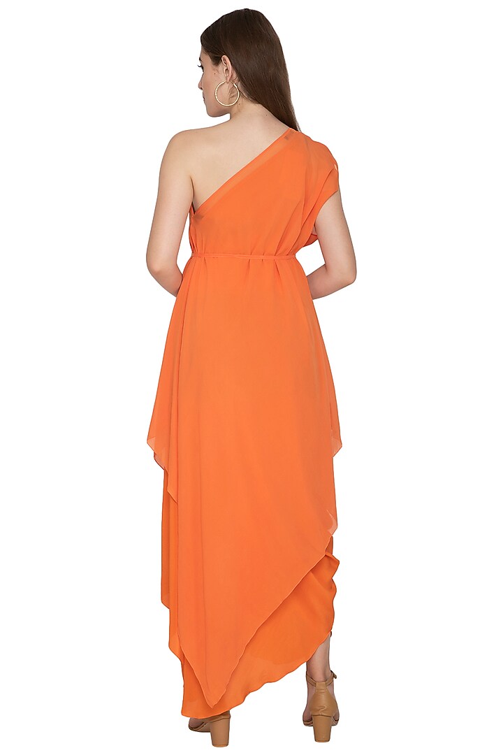 Peach Two Layered One Shoulder Set With Belt by Stephany at Pernia's Pop Up Shop