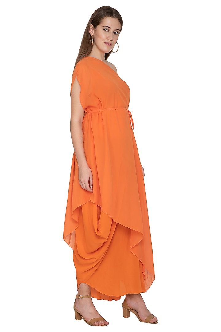 Peach Two Layered One Shoulder Set With Belt by Stephany at Pernia's Pop Up Shop